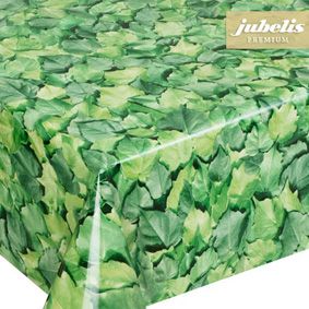 Premium vinyl tablecloth with leaf pattern in green