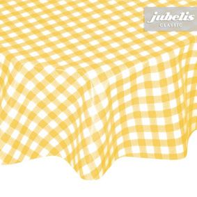Washable tablecloth checkered yellow assembled in approximate size
